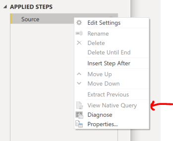 screenshot showing query folding options.