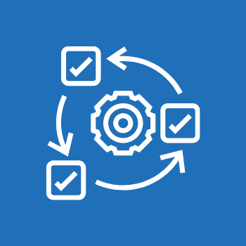white outline of agile project management cycle on blue background