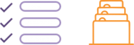 purple icon of list and orange icon of files